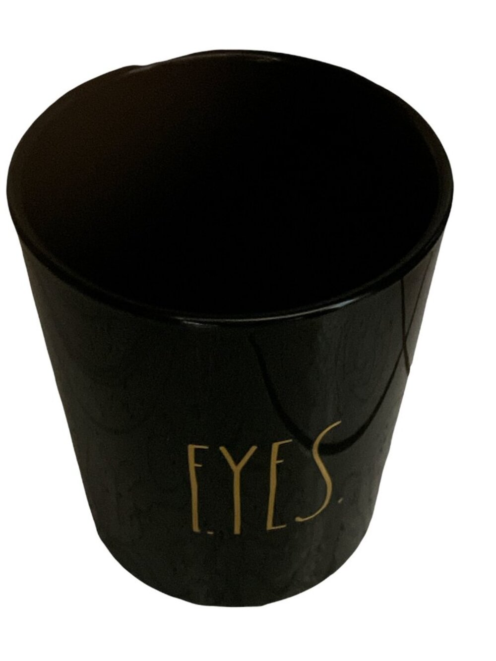 Rae Dunn Eyes Makeup Cup Holder Black Gold 5"